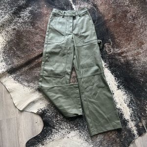 Olive (vegan) leather wide leg carpenter pants